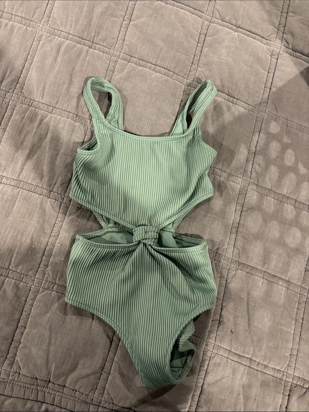 abercrombie kids Sage Green Ribbed Cutout One-Piece Swimsuit